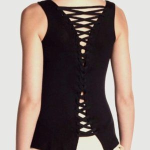 NWTBailey 44 Faux Leather Tank Top with Lace Up Back XS
